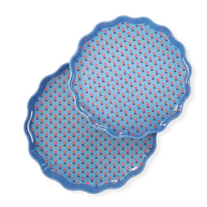 Set of 2 Red, White and Bloom Scalloped Lacquered Trays | Two's Company - 55696