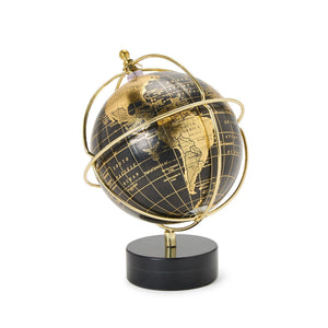 Around The World Black and Gold Globe with Marble Base | Two's Company - 55697