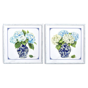 Set of 2 Blue and White Vase with Hydrangea Flower Wall Art | Two's Company - 55698