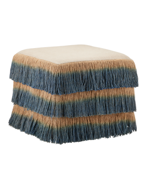 Jute Blue Fringe Ottoman | Currey & Co - 7000-1322