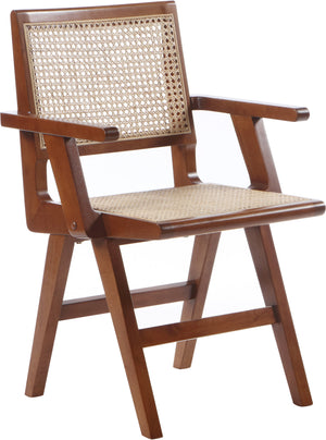 Preston Walnut Solid Wood And Natural Cane Dining Arm Chair (Set of 2) | Meridian Furniture - 588Walnut-AC