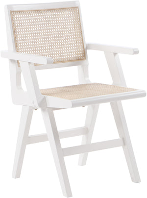 Preston White Solid Wood And Natural Cane Dining Arm Chair (Set of 2) | Meridian Furniture - 588White-AC