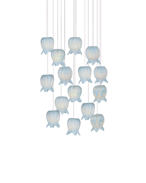 Polpo Blue 15-Light Round Multi-Drop Pendant | Currey & Co - 9000-1414