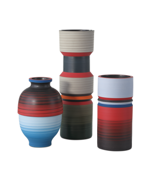Happy 80's Black, Blue, Red & Orange Vase Set of 3 | Currey & Co - 1200-0929