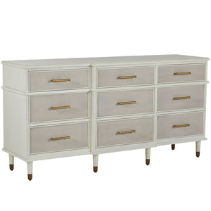 Leona Mahogany Wood Dresser - 9 Drawers, Natural Linen Parchment White | Gabriella White - SCH-167270