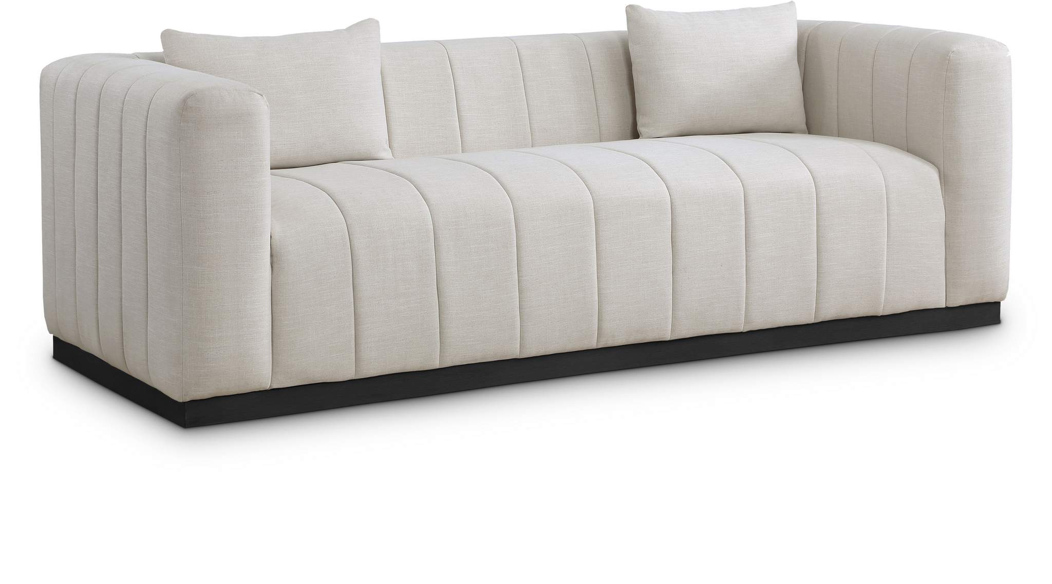 Lucia 90.5" Beige Linen Textured Fabric Upholstered Sofa | Meridian ...