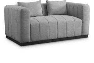 Lucia 67" Grey Linen Textured Fabric Upholstered Loveseat | Meridian Furniture - 655Grey-L
