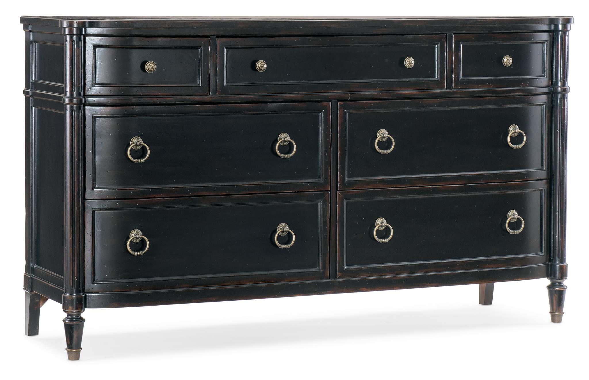 black dresser gold hardware Charleston Seven-Drawer Dresser - Black | Hooker Furniture