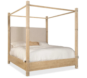 Retreat Pole Rattan King Upholstered Poster Bed w/Canopy | Hooker - 6950-90466-80