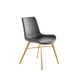 Hines Faux Leather Stainless Steel Dining Chair - Charcoal Brown Gold | Gabriella White - SCH-192350