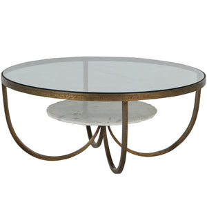 Wilbur Iron Round Tempered Glass Top Coffee Table | Gabriella White - SCH-169185