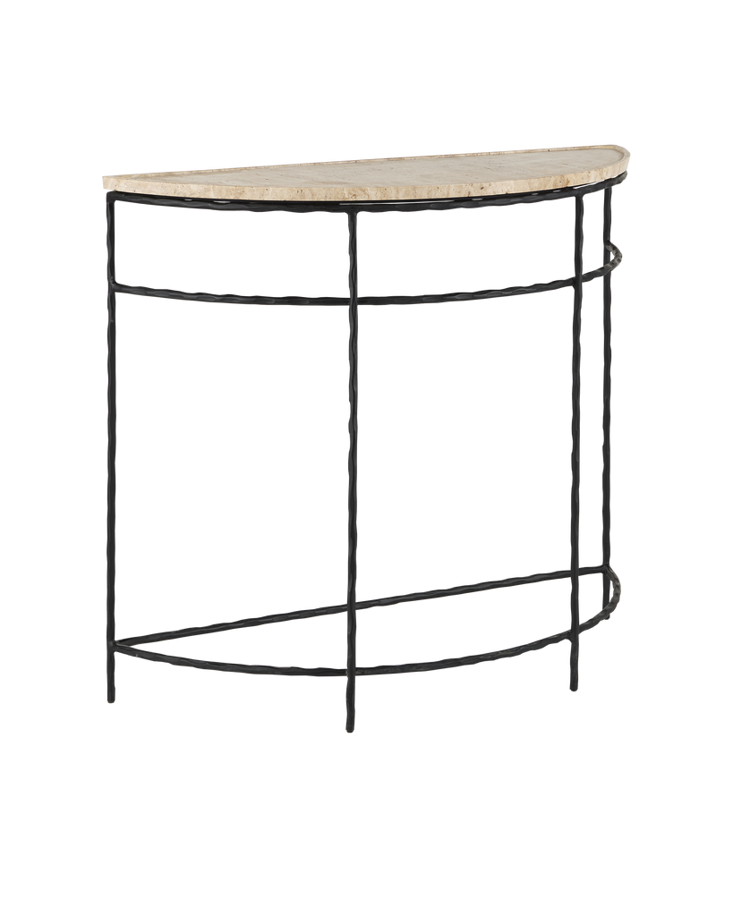 Currey & Co Boyles Travertine Demi-Lune Table | 4000-0138