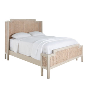 Camille Natural Rattan Wood Transitional Cane Bed - Queen, White Ivory | Gabriella White - SCH-175594