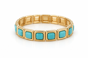 Square Turquoise Bead Gold Bracelet