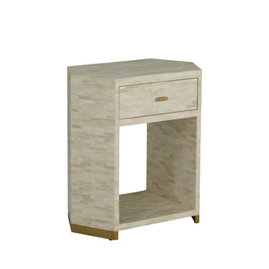 Windsor Bone Inlay Nightstand - 1 Drawers, Natural Bone | Gabriella White - SCH-176033