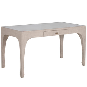Vesey Mahogany Wood Desk - 1 Drawers, Whitewashed Raffia | Gabriella White - SCH-176056