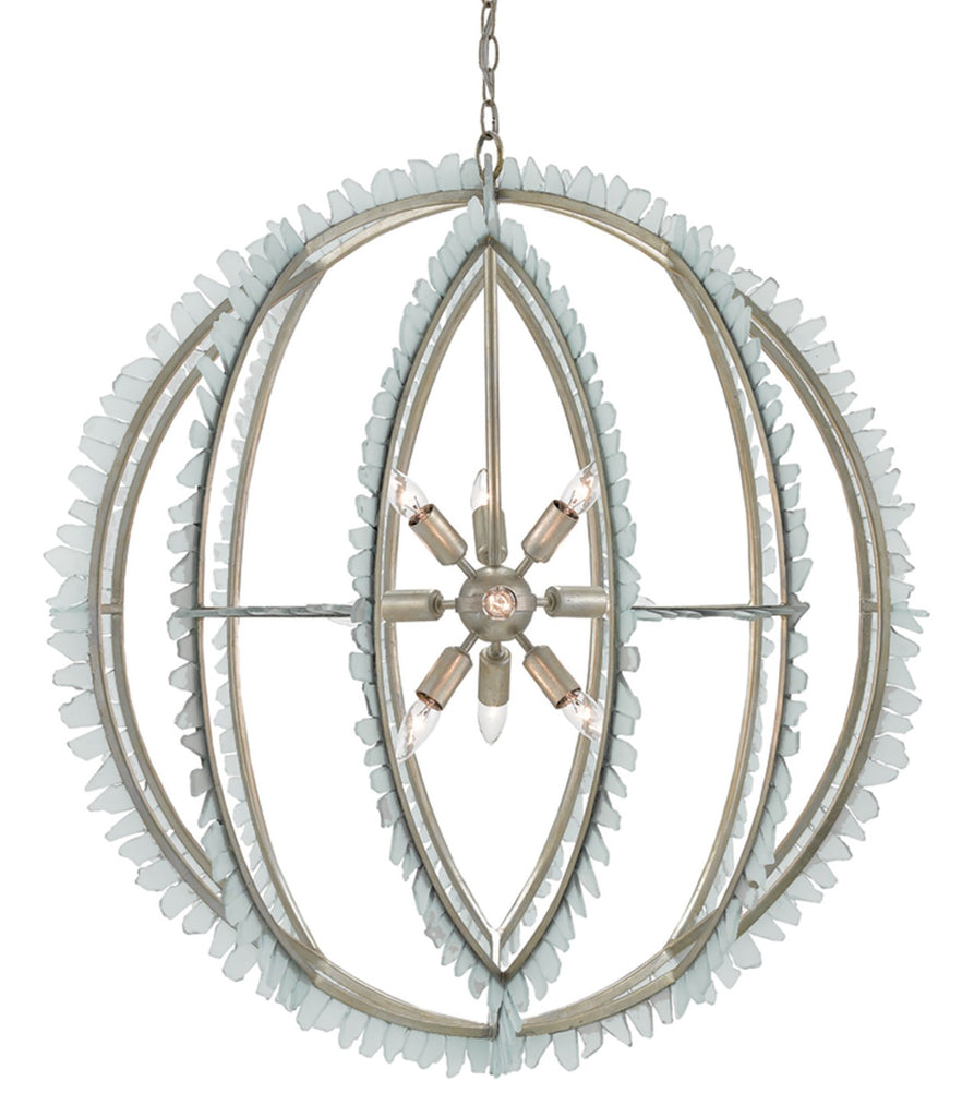 Currey & Company Saltwater 34" Silver Orb 9-Light Chandelier