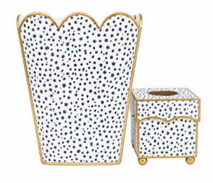Navy Dot Square Scalloped Wastepaper Basket & Tissue Holder (2 Options)