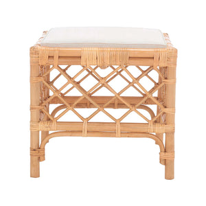 Safavieh Larroux Rattan Ottoman W/ Cushion - Honey / White