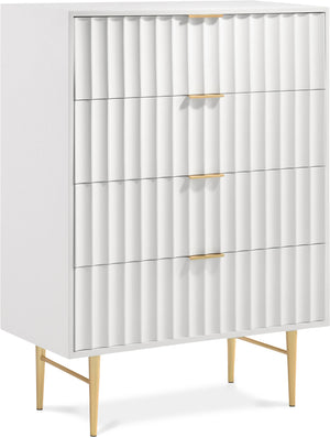 Modernist White Wood Veneer And Stainless Steel Base Chest | Meridian Furniture - 801White-CH