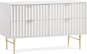 Modernist White Wood Veneer And Stainless Steel Base Dresser | Meridian Furniture - 801White-D