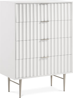 Modernist White Wood Veneer And Stainless Steel Base Chest | Meridian Furniture - 802White-CH