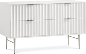 Modernist White Wood Veneer And Stainless Steel Base Dresser | Meridian Furniture - 802White-D