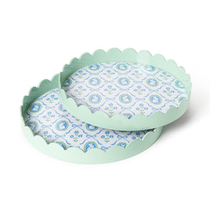 Bunnies and Bows Set of 2 Round Scalloped Edge Decorative Trays | Two's Company - 82777