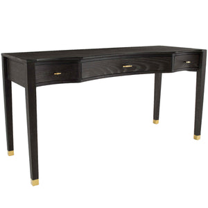 Nathan Oak Iron Scalloped Desk - 3 Drawers, Cerused Dark Gray | Gabriella White - SCH-158395