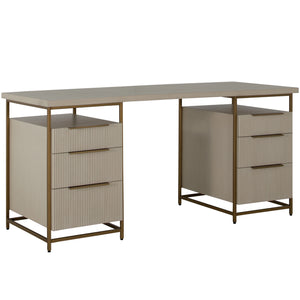 Rowen Wood Storage Desk - 6 Drawers, Sesame White Finish | Gabriella White - SCH-175504