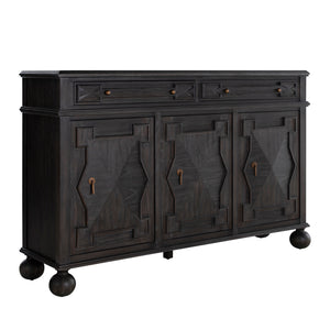 Ezekiel Mindi Wood Sideboard - 3 Shelves, Cerused Forest Black | Gabriella White - SCH-175860