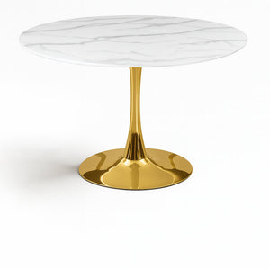 Holly 48" Gold Marble Veneer Top And Metal Base Dining Table (3 Boxes) | Meridian Furniture - 975-T