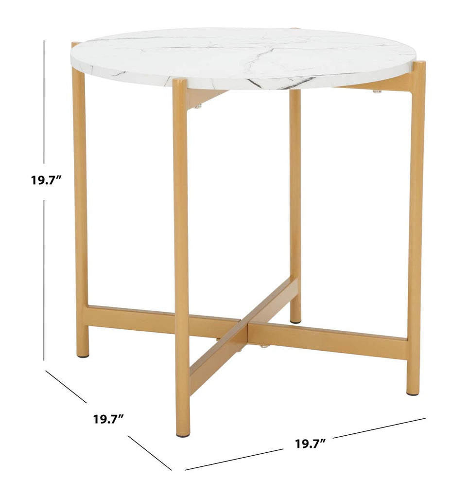 Safavieh Calina Accent Table - Faux White Marble / Gold Legs