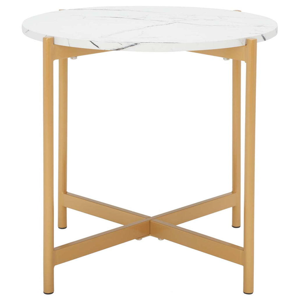 Safavieh Calina Accent Table - Faux White Marble / Gold Legs