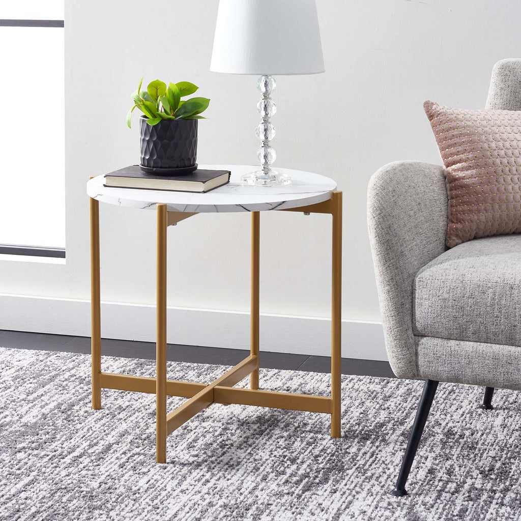 Safavieh Calina Accent Table - Faux White Marble / Gold Legs