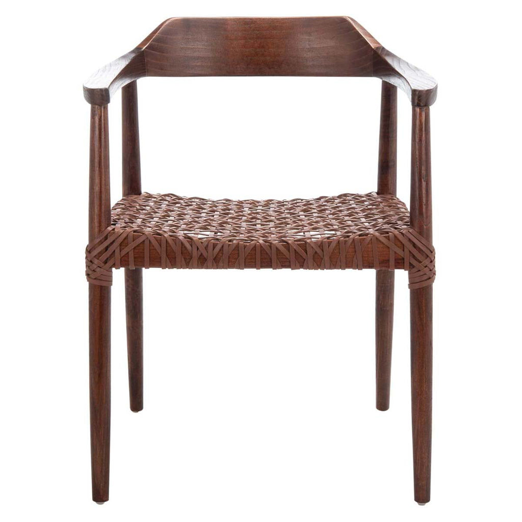 Safavieh Munro Leather Woven Accent Chair - Walnut / Cognac