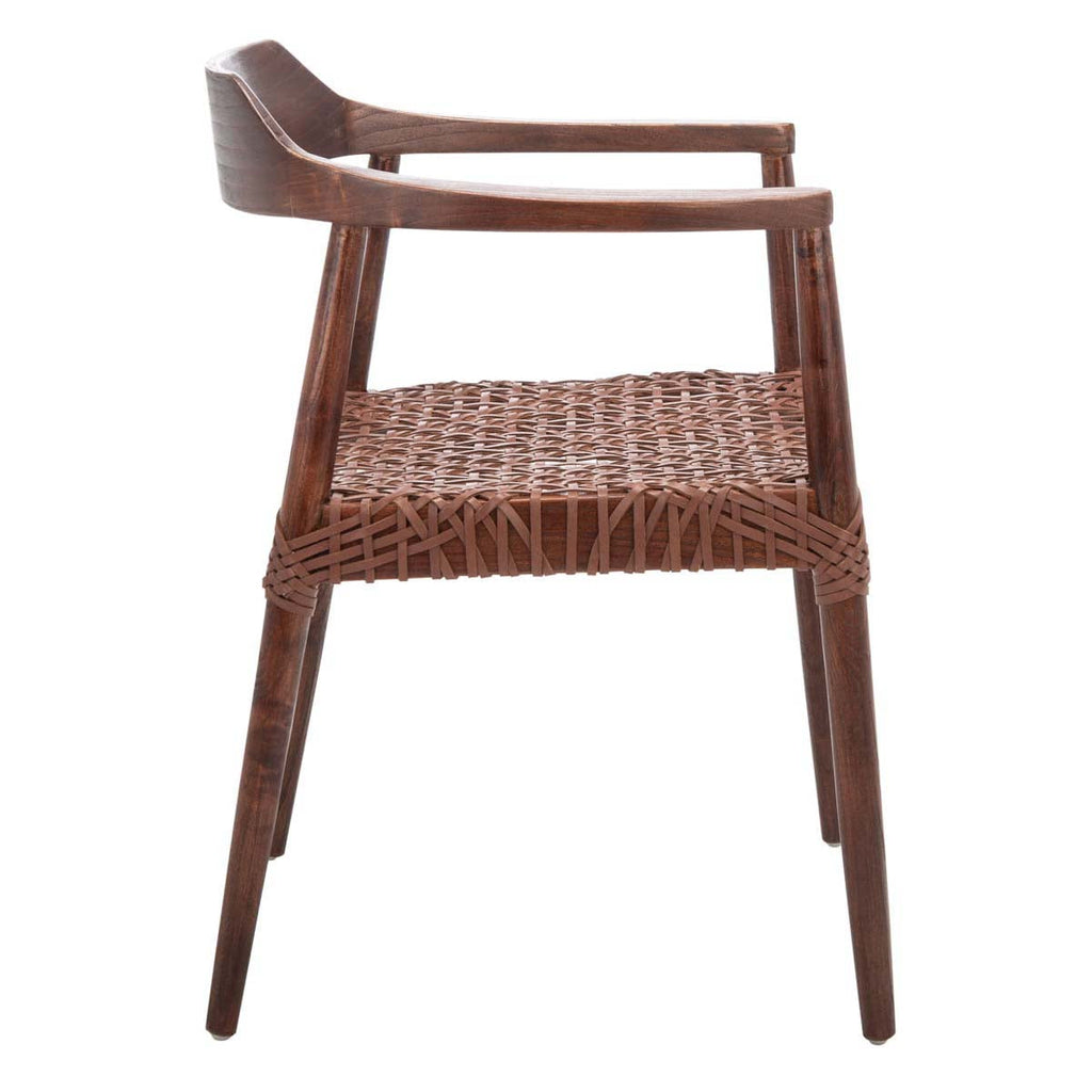 Safavieh Munro Leather Woven Accent Chair - Walnut / Cognac