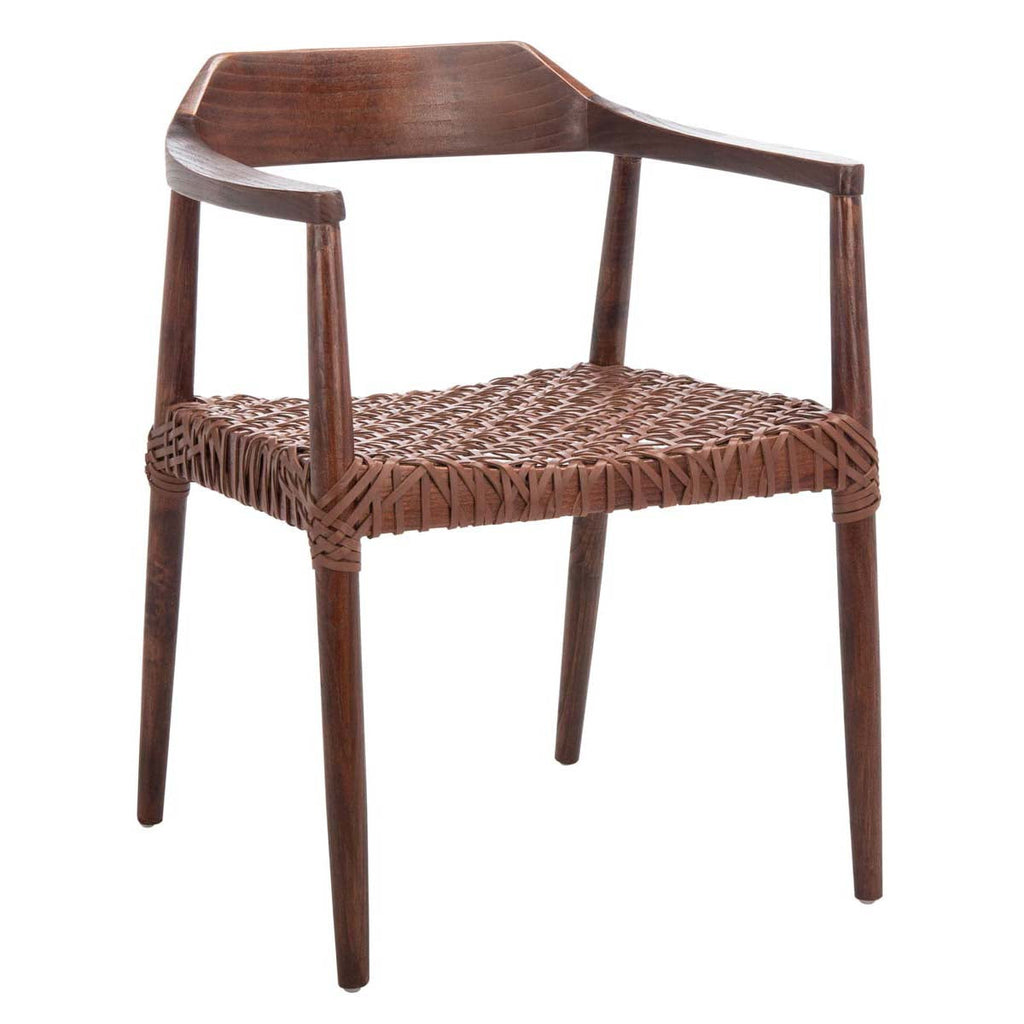 Safavieh Munro Leather Woven Accent Chair - Walnut / Cognac