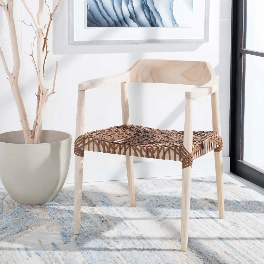 Safavieh Munro Leather Woven Accent Chair - Natural / Light Honey