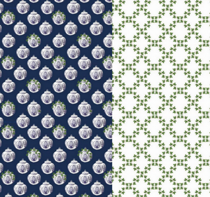Reversible Navy Ginger Jar and Green Trellis Gift Wrap