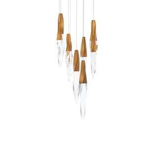 Kindjal 9 Light LED Multi-Light Pendant in Aged Brass with Clear Optic Crystal | Schonbek - BPD13209-AB