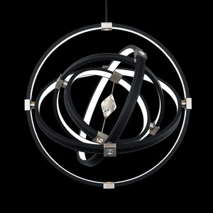 Atomic 36 inch LED Pendant in Black Leather- Brushed Nickel with Clear Optic Crystal | Schonbek - BPD45236-BK/BN