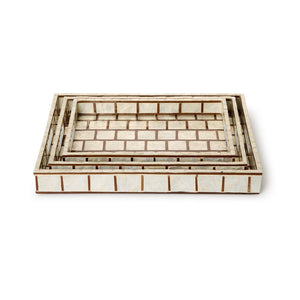 Set of 3 Hand Inlaid Bamboo/Capiz Shell Rectangle Trays with Open Handles | Tozai Home - CAB130-S3