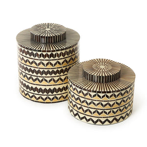 Set of 2 Earth Tone Patterned Artisan Crafted Covered Jars | Tozai Home - CAB134-S2