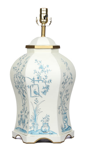 Ivory & Blue ROUND SCALLOPED LAMP