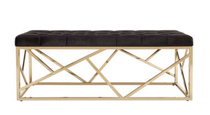 Safavieh Farah Tufted Rectangular Bench - Black Velvet/Brass Metal Base