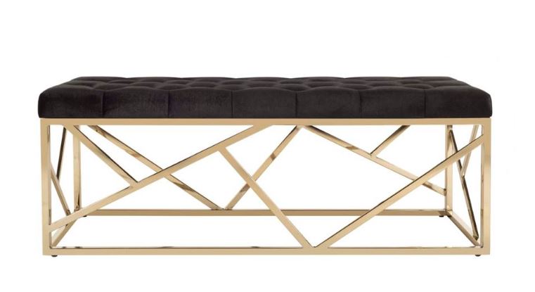 Safavieh Farah Tufted Rectangular Bench - Black Velvet/Brass Metal Bas