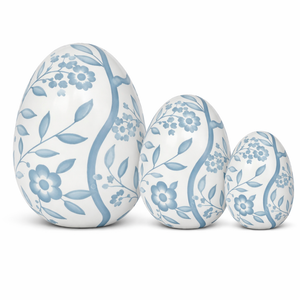White & Soft Blue Floral Egg