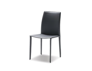 ZAK Dining Chair Grey Leather Leather Upholstered Steel Legs | Mobital - DCH-ZAKB-GREY-
