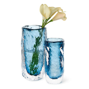Set of 2 Vendome Blue/Clear Art Glass Vase - Hand Blown Glass | Tozai Home - DLR126-S2